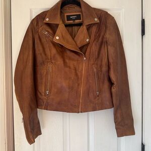 INFINITY Women's Cognac Leather Moto Jacket